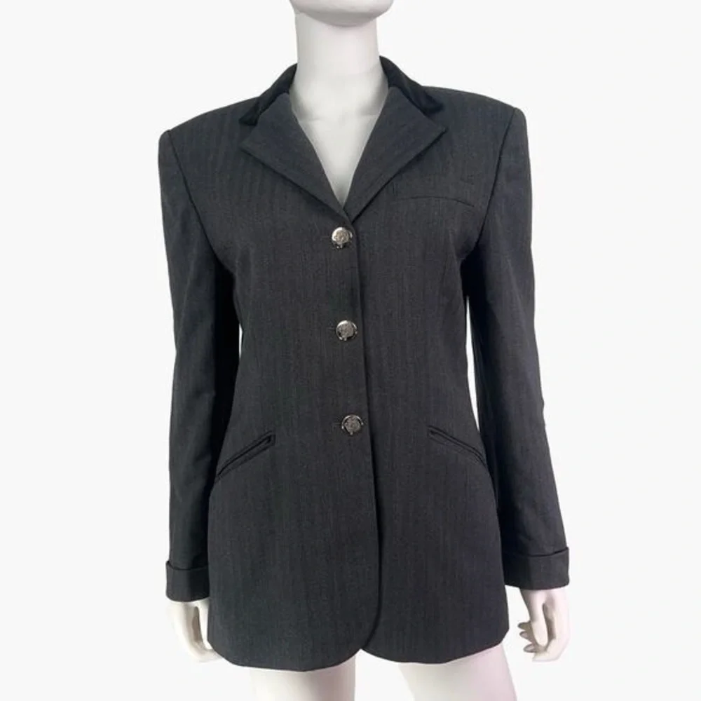 Lauren Ralph Lauren Equestrian Herringbone Wool blazer 10 gray preppy old money - Picture 1 of 13